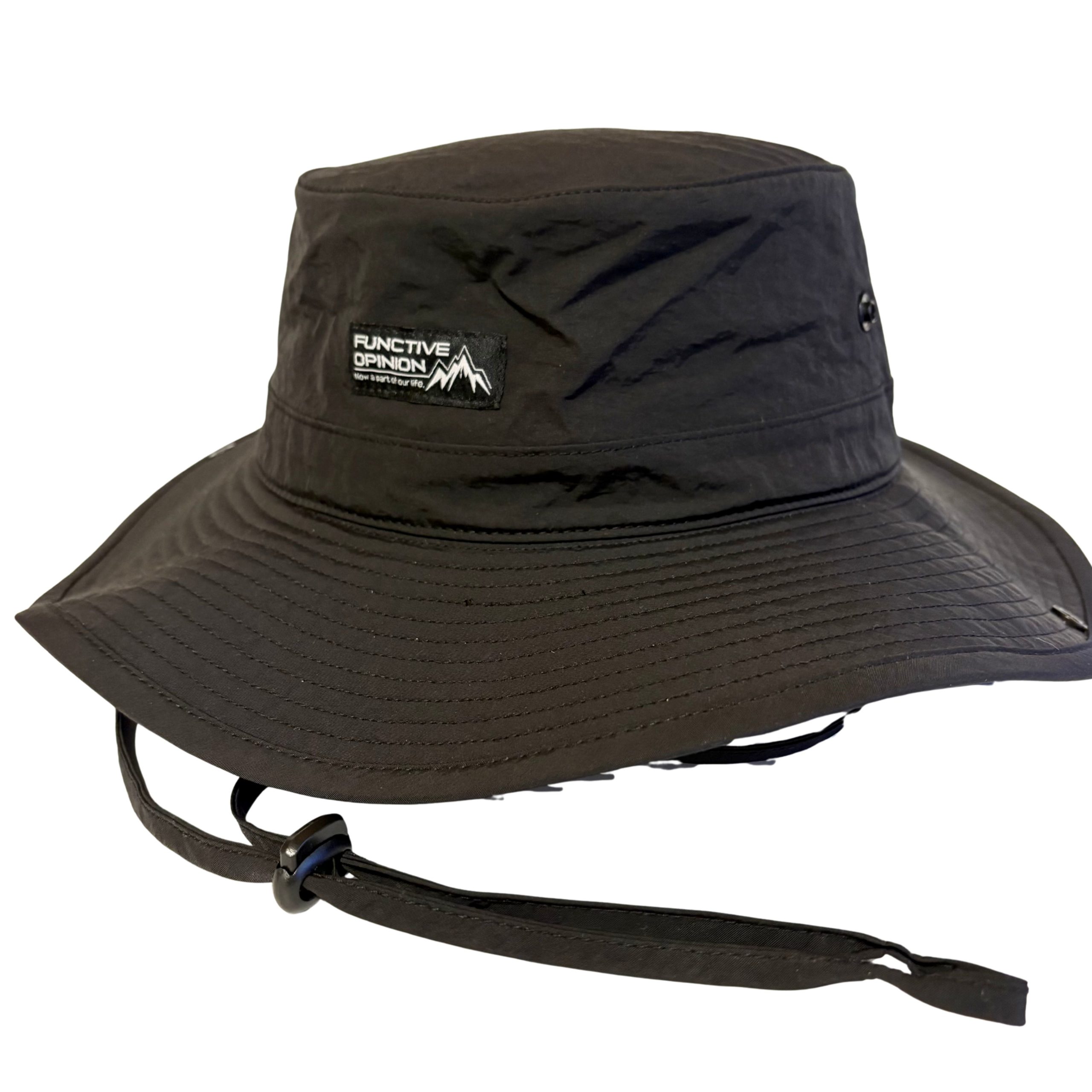 撥水ロングブリムワッペンサファリハット - ナイロン ワッペン サファリハット ホック 無地 シンプル