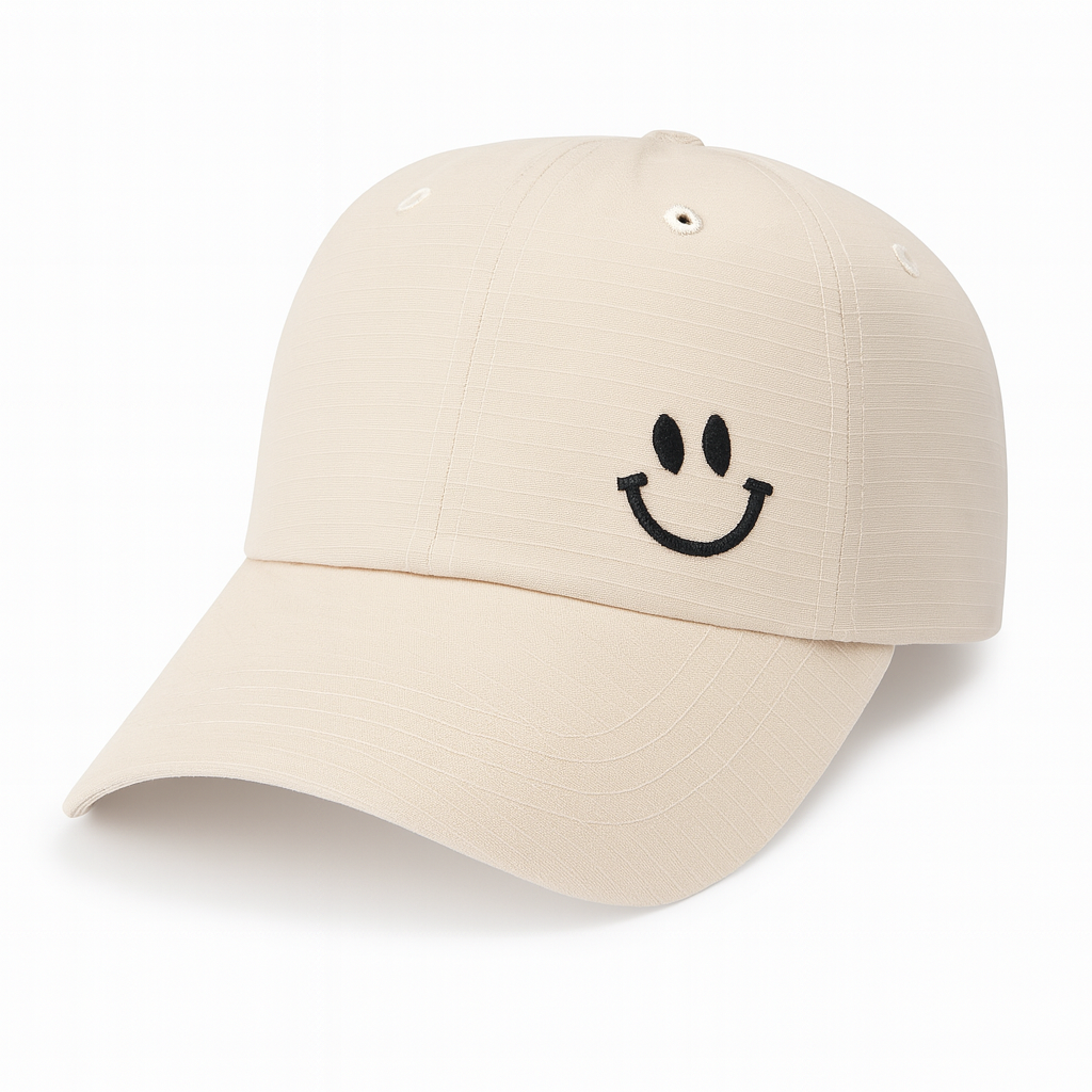 スマイル 刺繍 シンプル ウォッシュ加工 キャップ CAP